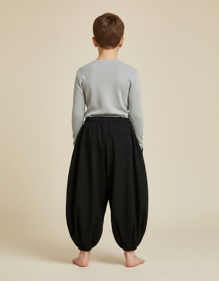 Pantalon Japonais Noir Ample Bouffant Enfant Décontracté - Viscose - vue 2