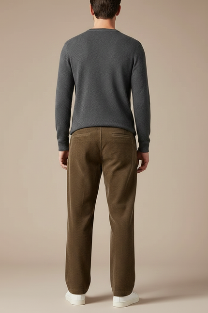 Pantalon Japonais Marron Côtelé Ample Décontracté Homme - Cordé - vue 2