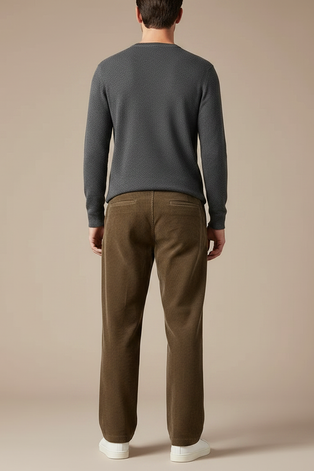 Pantalon Japonais Marron Côtelé Ample Décontracté Homme - Cordé - vue 2