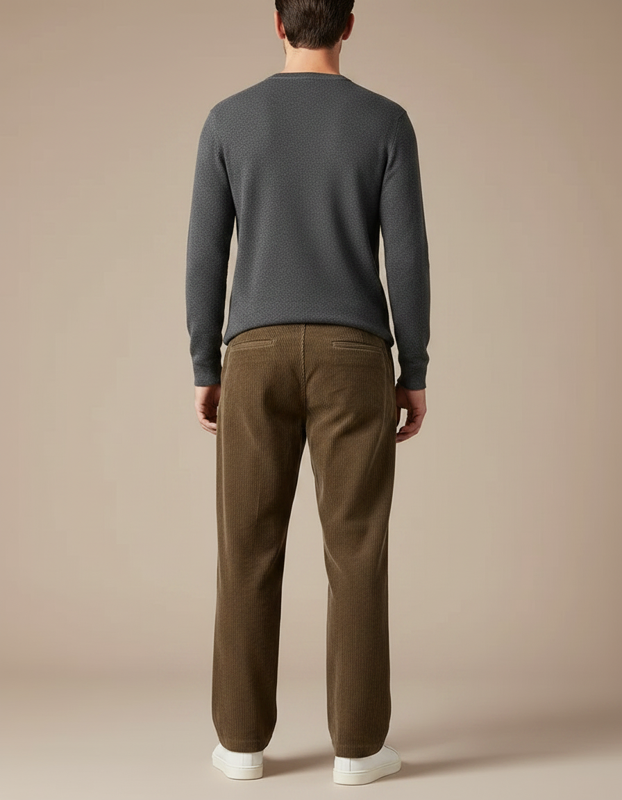 Pantalon Japonais Marron Côtelé Ample Décontracté Homme - Cordé - vue 2