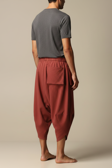 Pantalon Japonais Sarouel Ample Coton Terracotta Homme - Rouge - vue 2