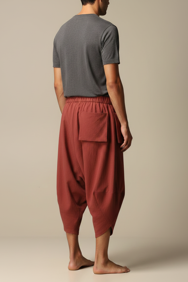 Pantalon Japonais Sarouel Ample Coton Terracotta Homme - Rouge - vue 2
