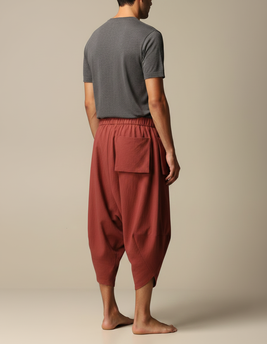 Pantalon Japonais Sarouel Ample Coton Terracotta Homme - Rouge - vue 2