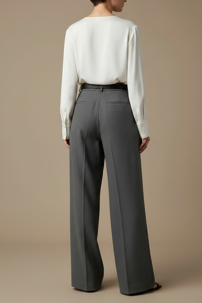 Pantalon Japonais Gris Anthracite Ample Plissé Taille Haute Femme - Gabardine - vue 2