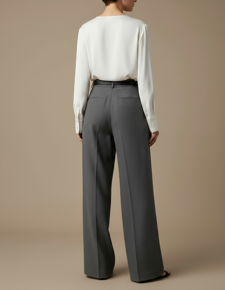 Pantalon Japonais Gris Anthracite Ample Plissé Taille Haute Femme - Gabardine - vue 2
