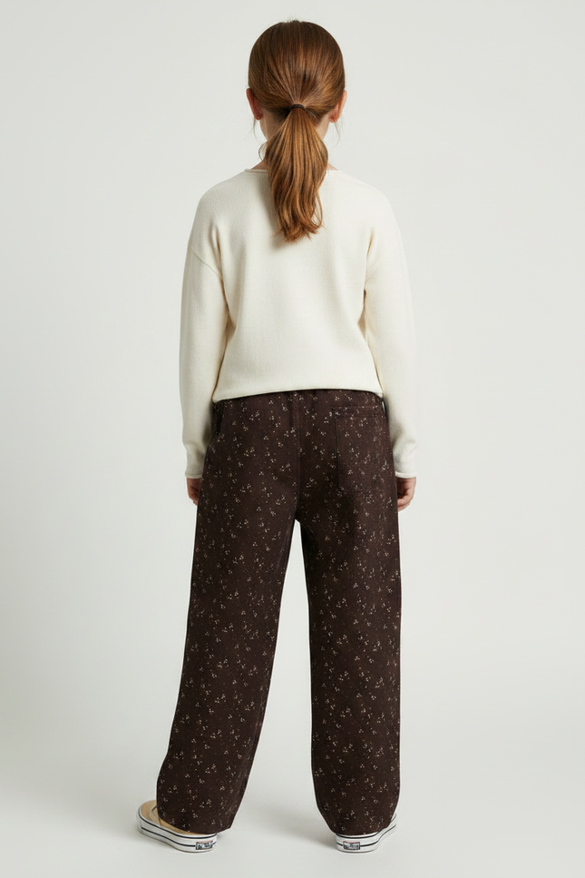 Pantalon Japonais Marron Fleuri Ample Décontracté Enfant - Cordé - vue 2