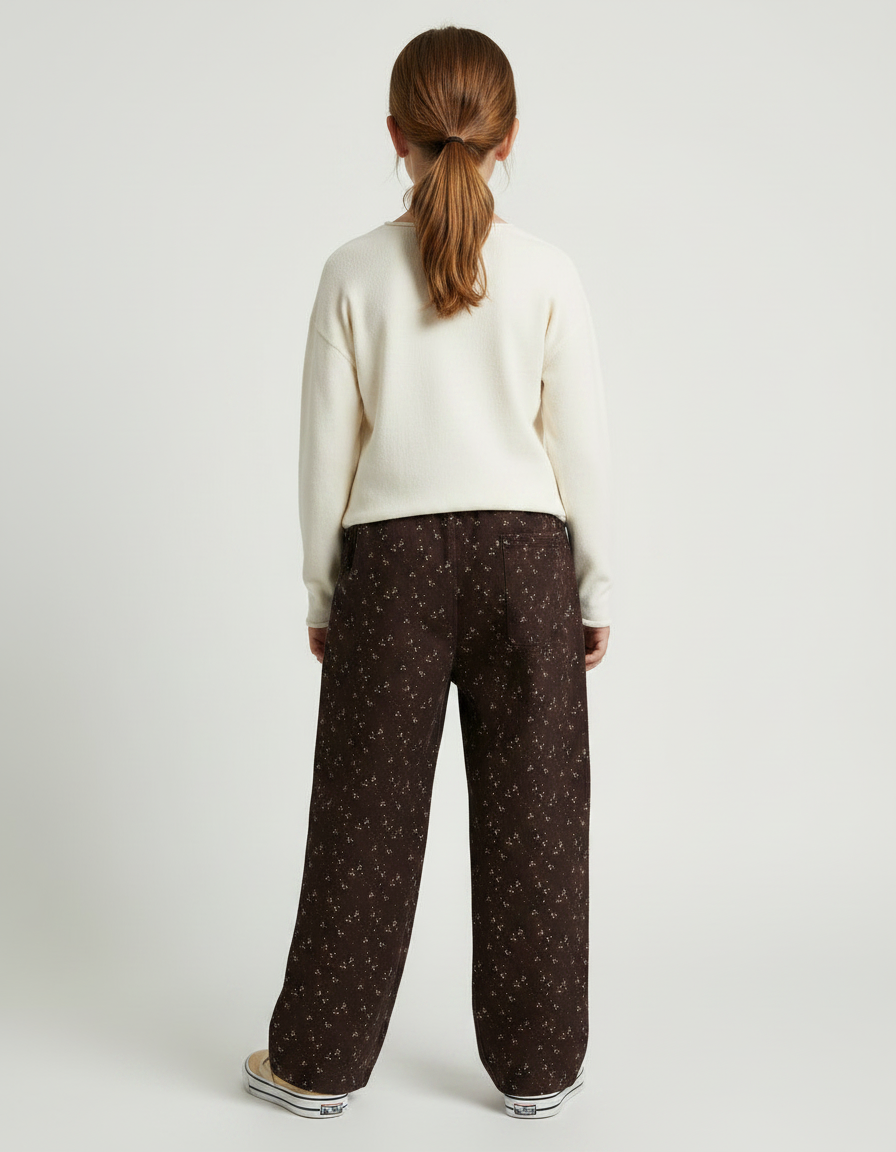 Pantalon Japonais Marron Fleuri Ample Décontracté Enfant - Cordé - vue 2