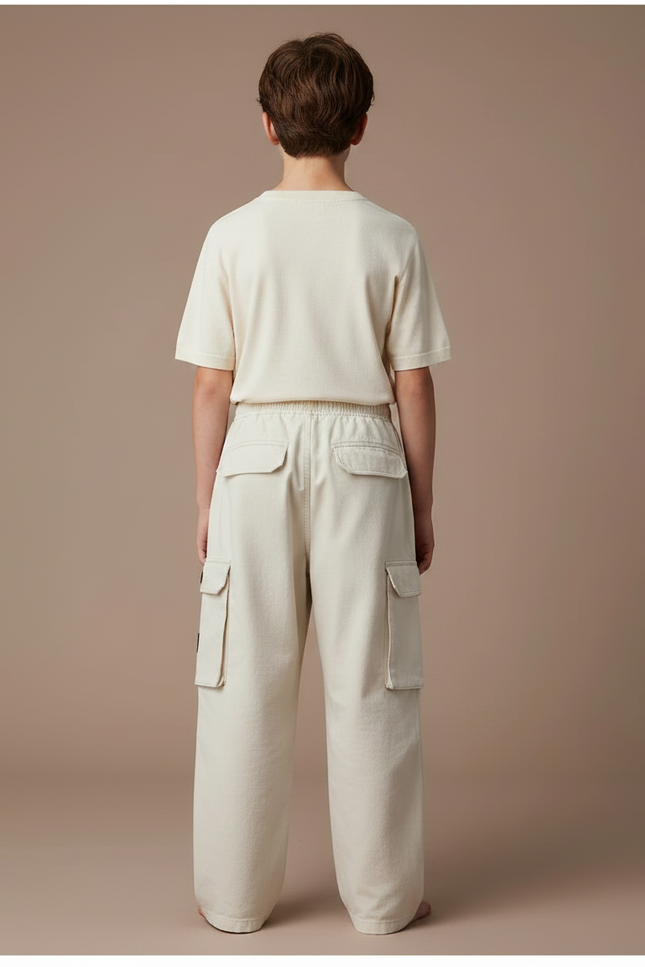 Pantalon Japonais Beige Cargo Ample Coton Enfant - Toile - vue 2