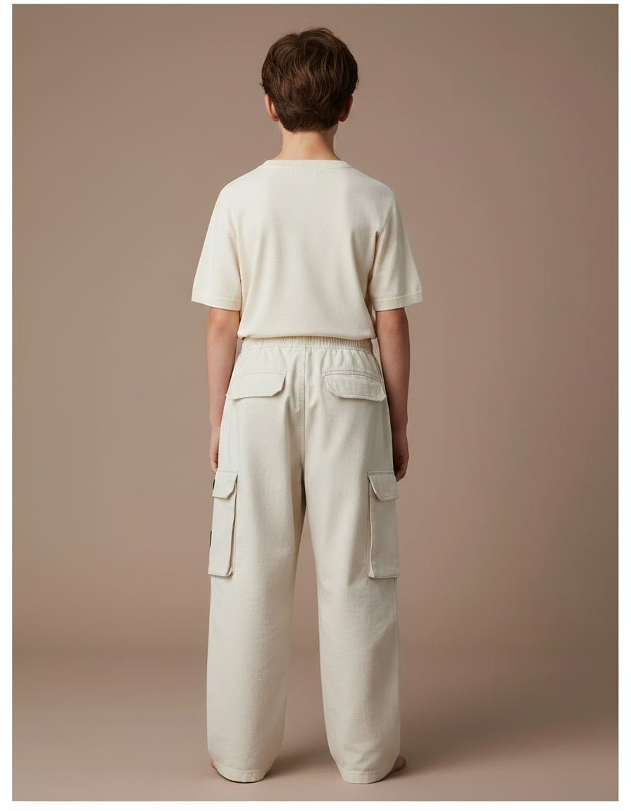 Pantalon Japonais Beige Cargo Ample Coton Enfant - Toile - vue 2