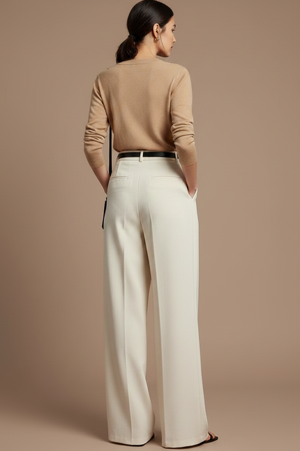 Pantalon Japonais Crème Ample Plissé Élégant Décontracté - Blanc Laine - vue 2
