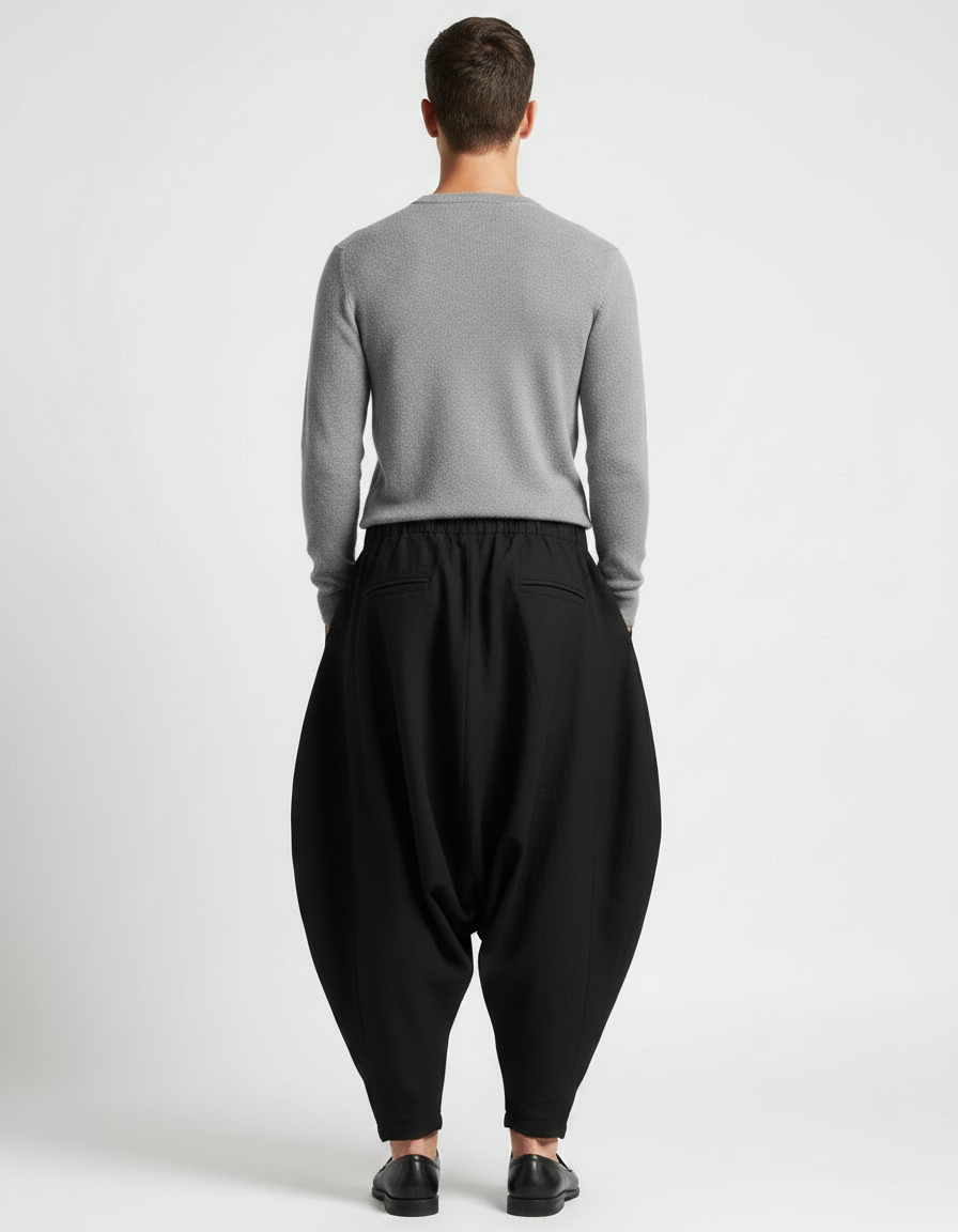 Pantalon Japonais Noir Ample Coton Sarouel Homme - vue 2