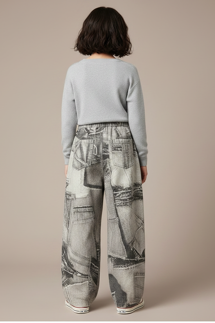 Pantalon Japonais Imprimé Journal Ample Denim Enfant - Jean - vue 2