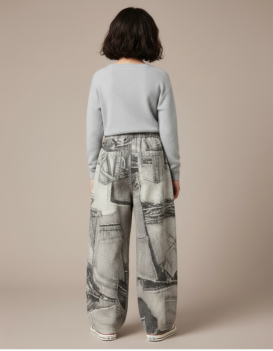 Pantalon Japonais Imprimé Journal Ample Denim Enfant - Jean - vue 2