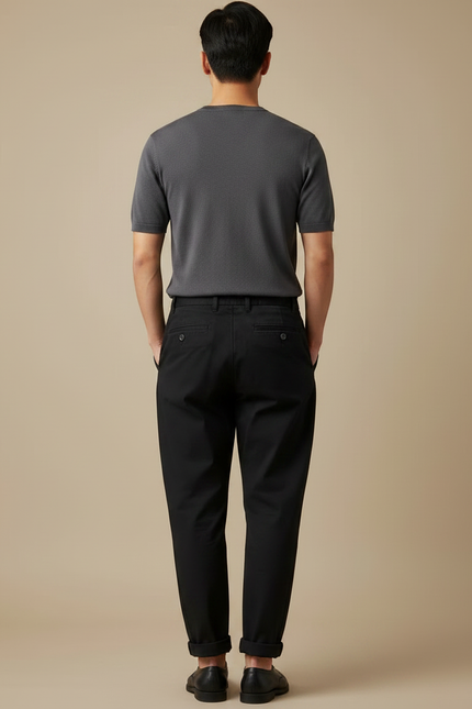 Pantalon Japonais Noir Coton Ample Plissé Décontracté - vue 2
