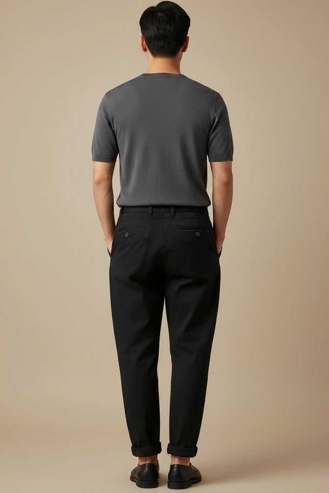 Pantalon Japonais Noir Coton Ample Plissé Décontracté - vue 2