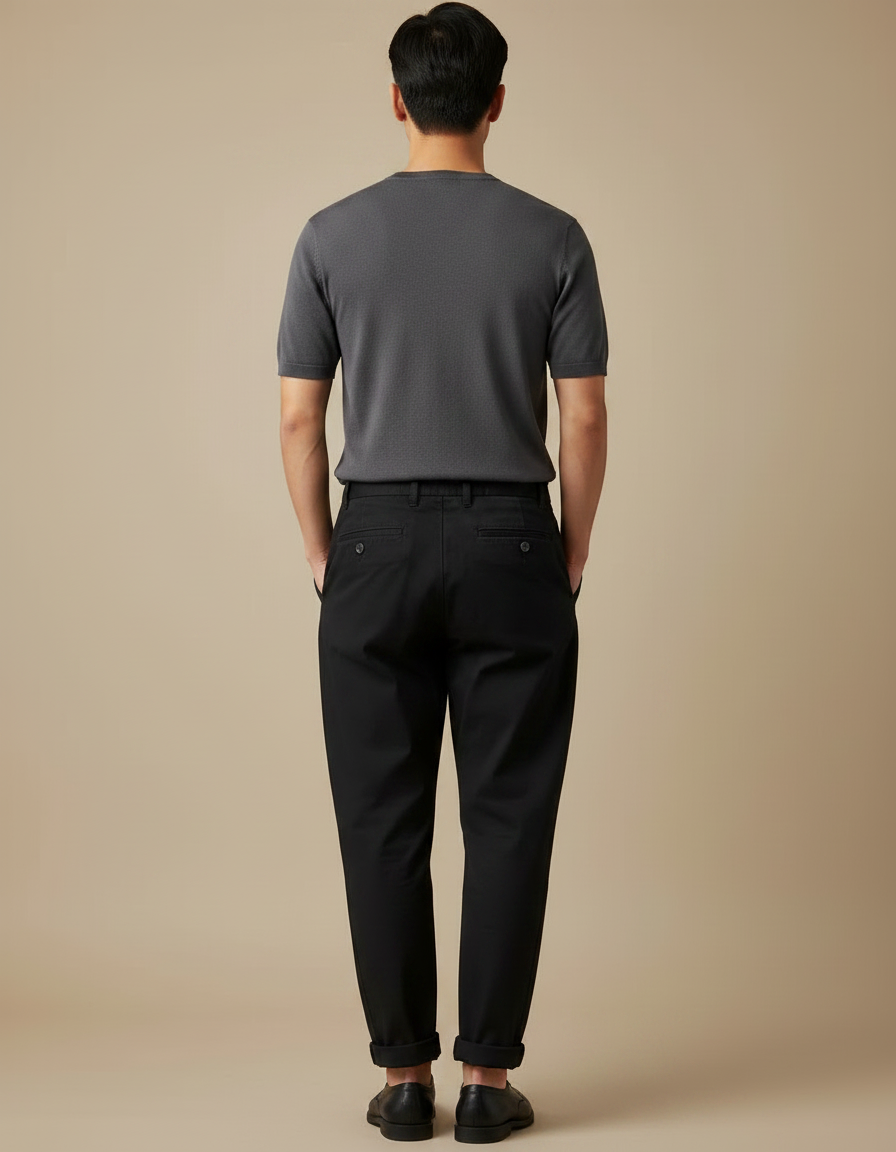 Pantalon Japonais Noir Coton Ample Plissé Décontracté - vue 2
