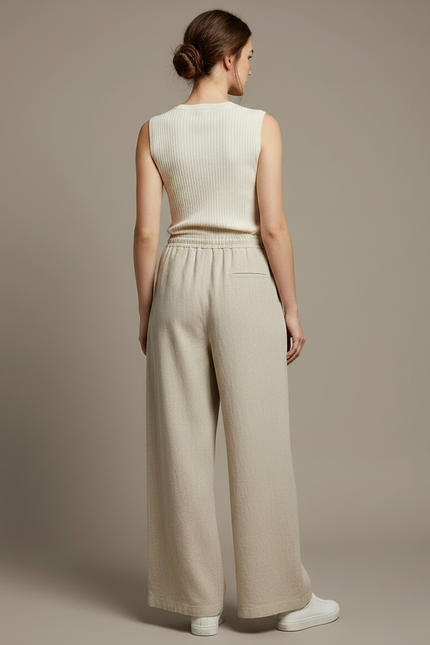 Pantalon Japonais Beige Ample Coton Lin Femme - vue 2