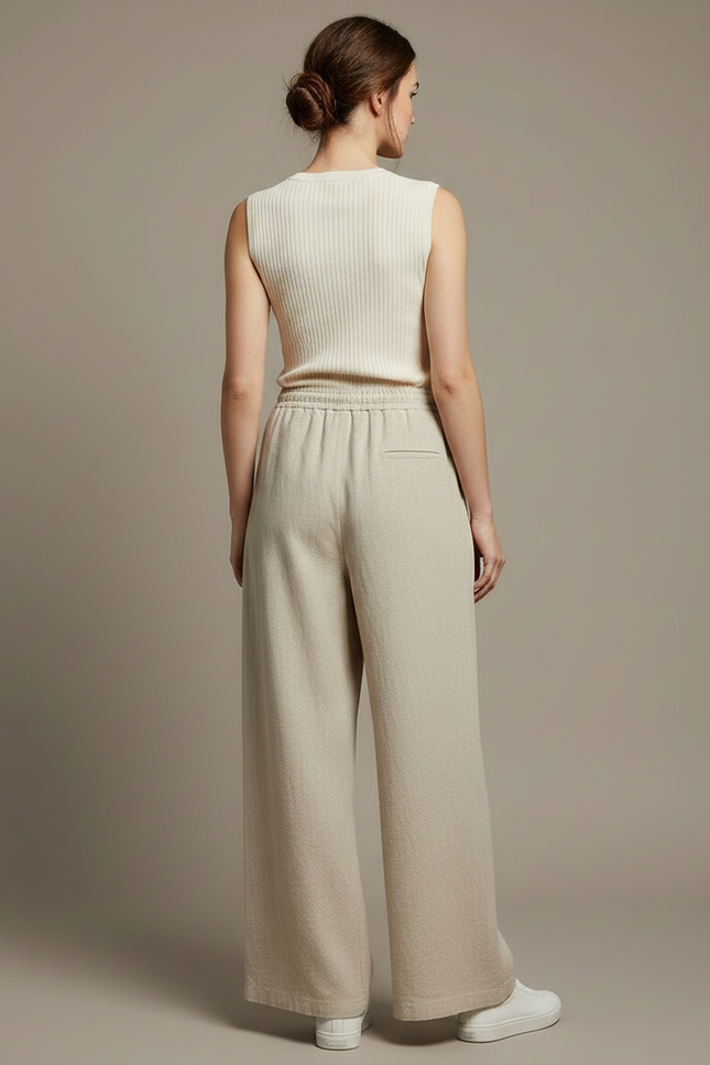 Pantalon Japonais Beige Ample Coton Lin Femme - vue 2