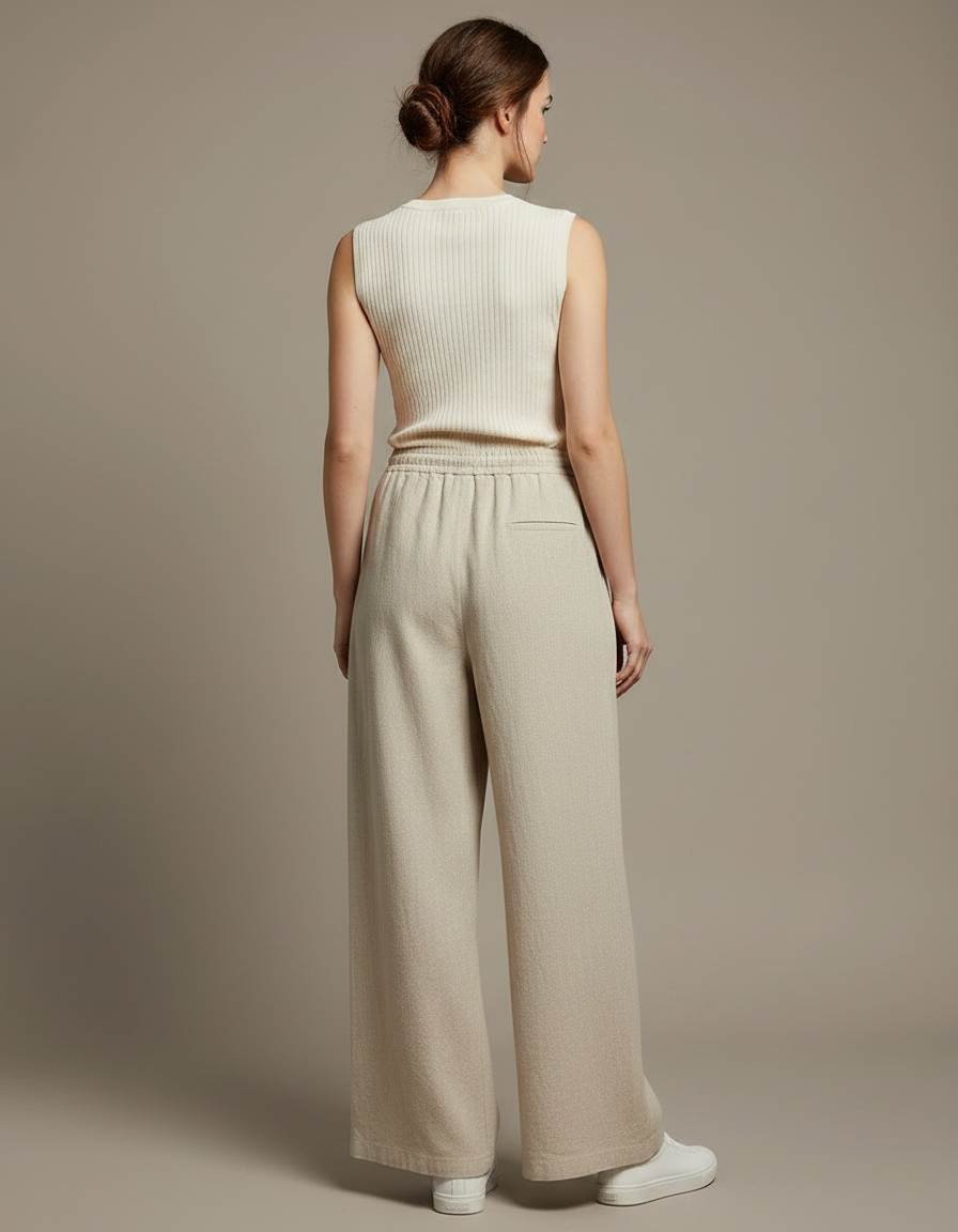 Pantalon Japonais Beige Ample Coton Lin Femme - vue 2