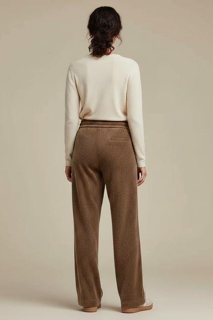 Pantalon Japonais Marron Côtelé Ample Décontracté Blanc - Cordé - vue 2