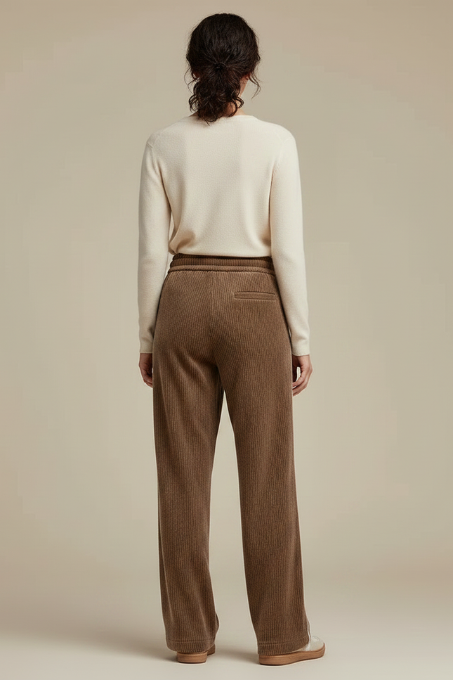 Pantalon Japonais Marron Côtelé Ample Décontracté Blanc - Cordé - vue 2