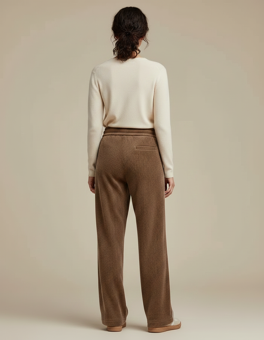 Pantalon Japonais Marron Côtelé Ample Décontracté Blanc - Cordé - vue 2