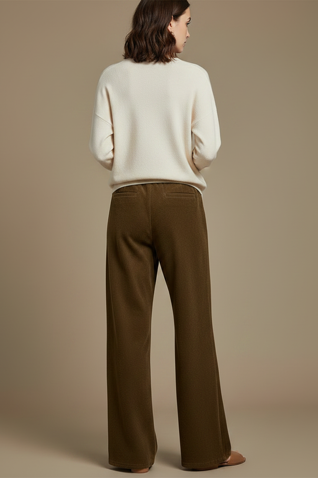 Pantalon Japonais Velours Côtelé Marron Ample Fluide Décontracté - Kaki - vue 2