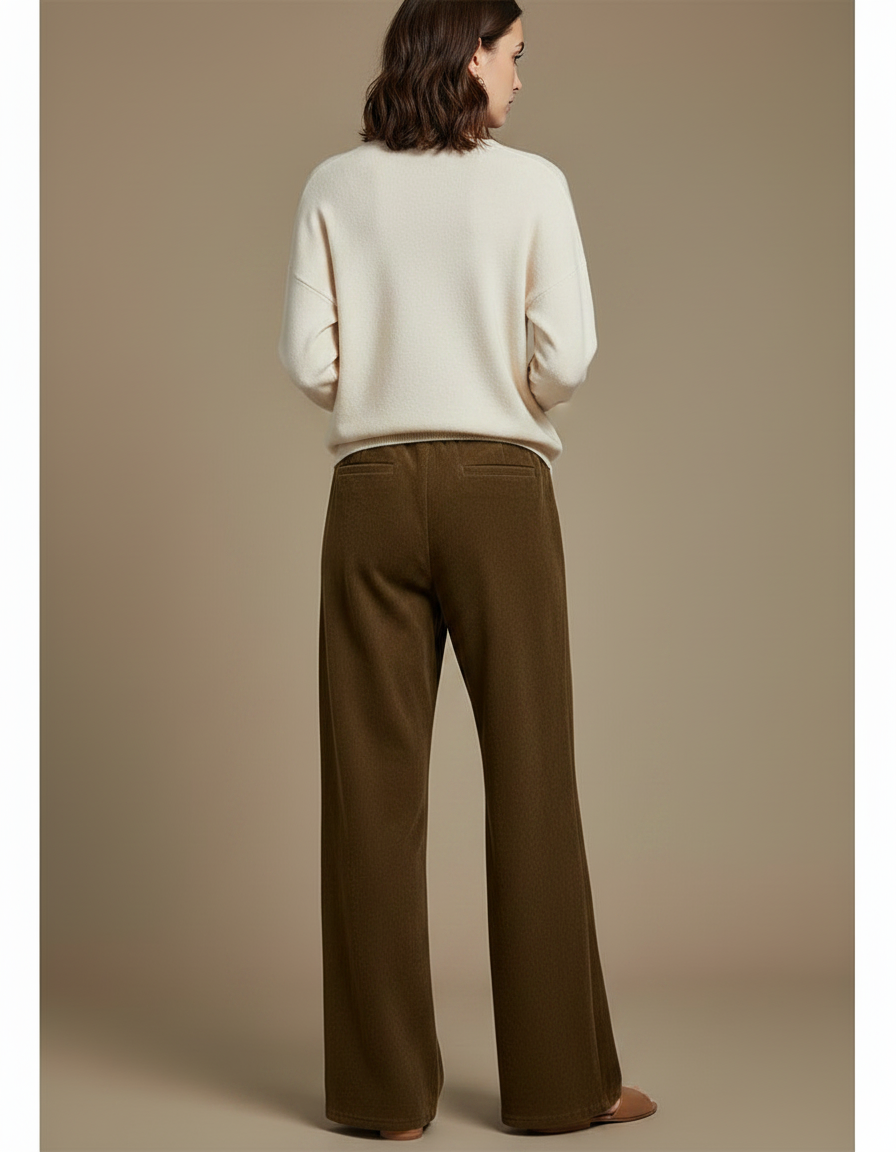 Pantalon Japonais Velours Côtelé Marron Ample Fluide Décontracté - Kaki - vue 2