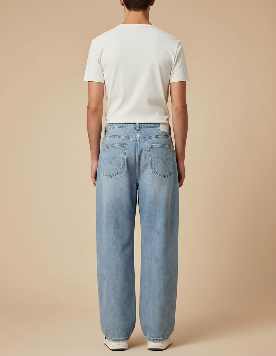 Pantalon Japonais Bleu Clair Ample Droit Denim Homme - Jean - vue 2