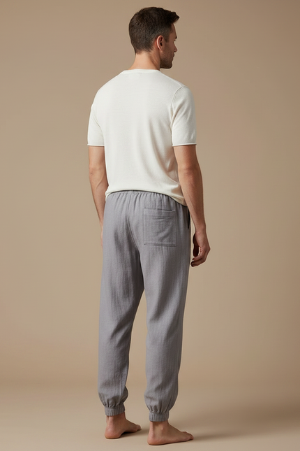 Pantalon Japonais Gris Coton Ample Confortable Décontracté - Lin - vue 2