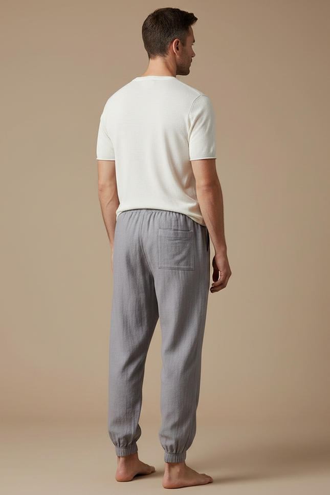 Pantalon Japonais Gris Coton Ample Confortable Décontracté - Lin - vue 2