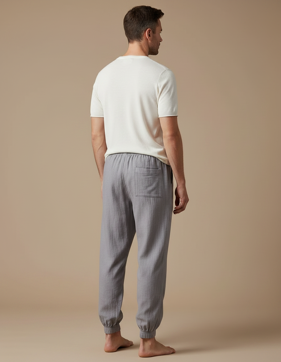 Pantalon Japonais Gris Coton Ample Confortable Décontracté - Lin - vue 2