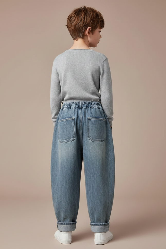 Pantalon Japonais Denim Ample Poches Garçon Décontracté - Bleu Jean - vue 2