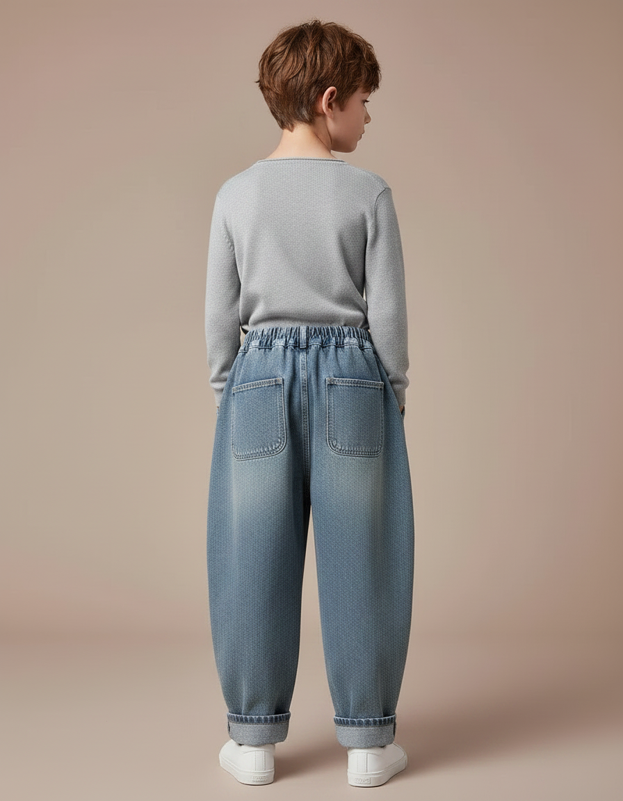 Pantalon Japonais Denim Ample Poches Garçon Décontracté - Bleu Jean - vue 2
