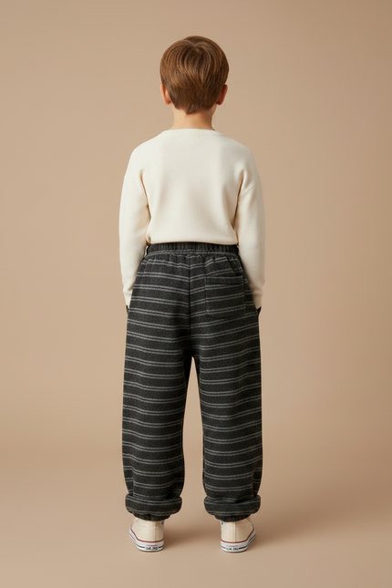 Pantalon Japonais Rayé Gris Ample Décontracté Enfant - Molleton - vue 2