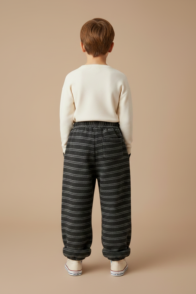 Pantalon Japonais Rayé Gris Ample Décontracté Enfant - Molleton - vue 2