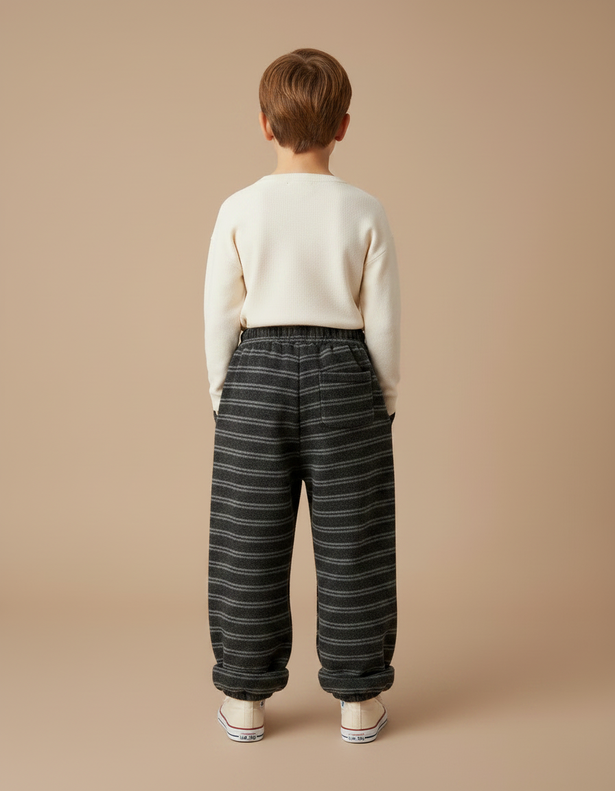 Pantalon Japonais Rayé Gris Ample Décontracté Enfant - Molleton - vue 2