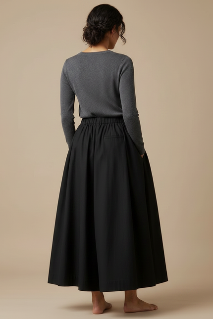 Pantalon Japonais Noir Ample Fluide Coton Élégant - Gabardine - vue 2