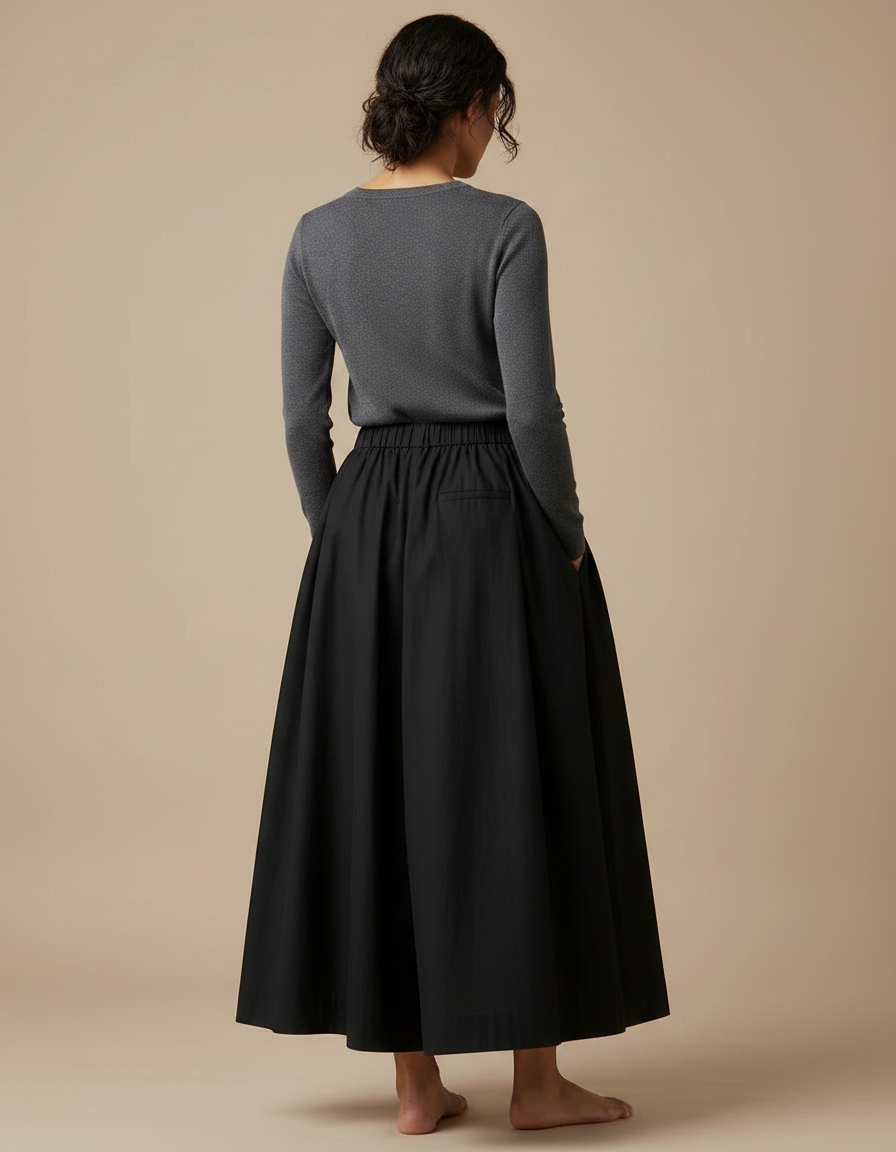 Pantalon Japonais Noir Ample Fluide Coton Élégant - Gabardine - vue 2