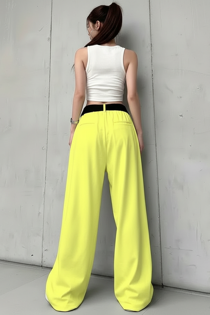 Pantalon Japonais Jaune Fluorescent Ample Imprimé Streetwear Femme - Polyester - vue 2