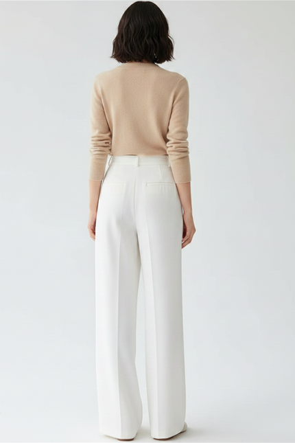 Pantalon Japonais Blanc Fluide Ample Élégant Décontracté - Polyester - vue 2