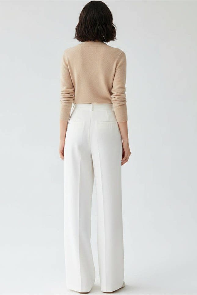 Pantalon Japonais Blanc Fluide Ample Élégant Décontracté - Polyester - vue 2