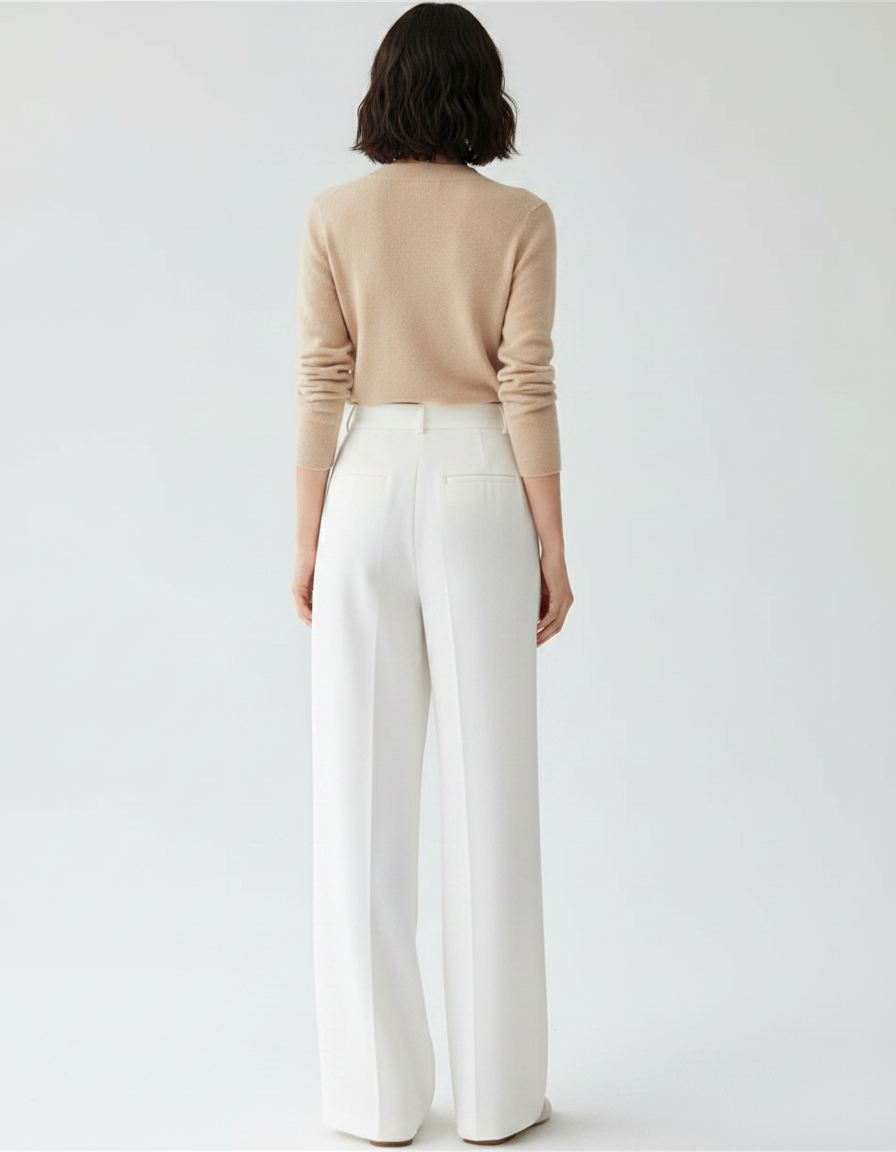 Pantalon Japonais Blanc Fluide Ample Élégant Décontracté - Polyester - vue 2