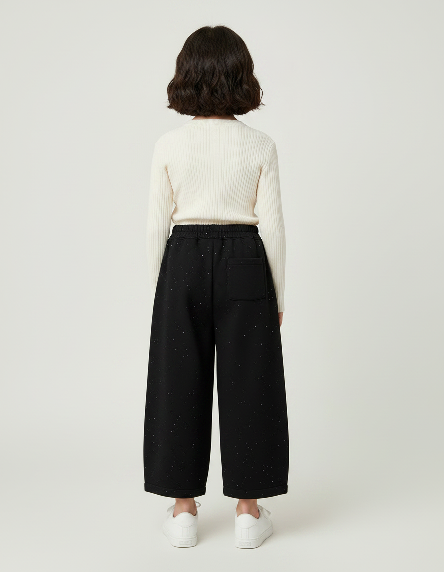 Pantalon Japonais Noir Large Pailleté Hiver Enfant - Molleton - vue 2