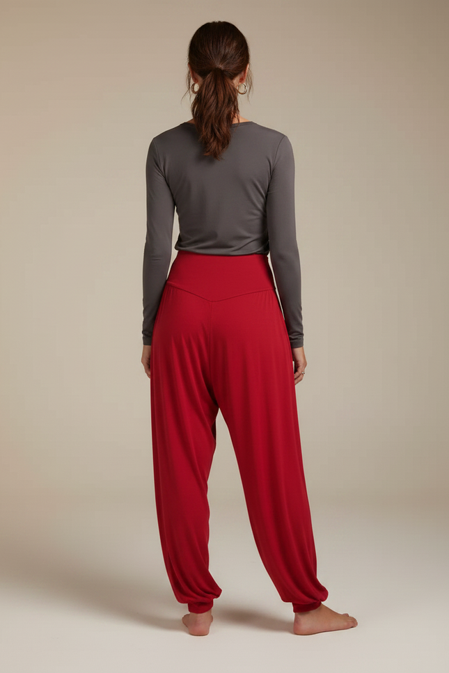 Pantalon Japonais Sarouel Rouge Fluide Ample Femme - Viscose - vue 2