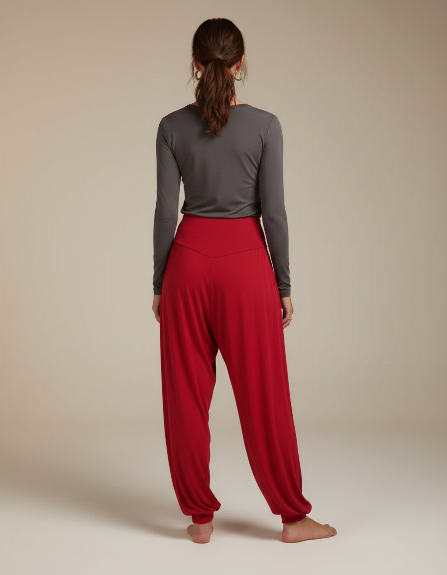Pantalon Japonais Sarouel Rouge Fluide Ample Femme - Viscose - vue 2