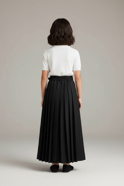 Pantalon Japonais Noir Plissé Ample Long Ceinturé - Polyester - vue 2