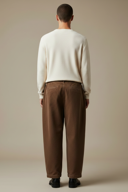 Pantalon Japonais Marron Côtelé Ample Homme Décontracté - Cordé - vue 2