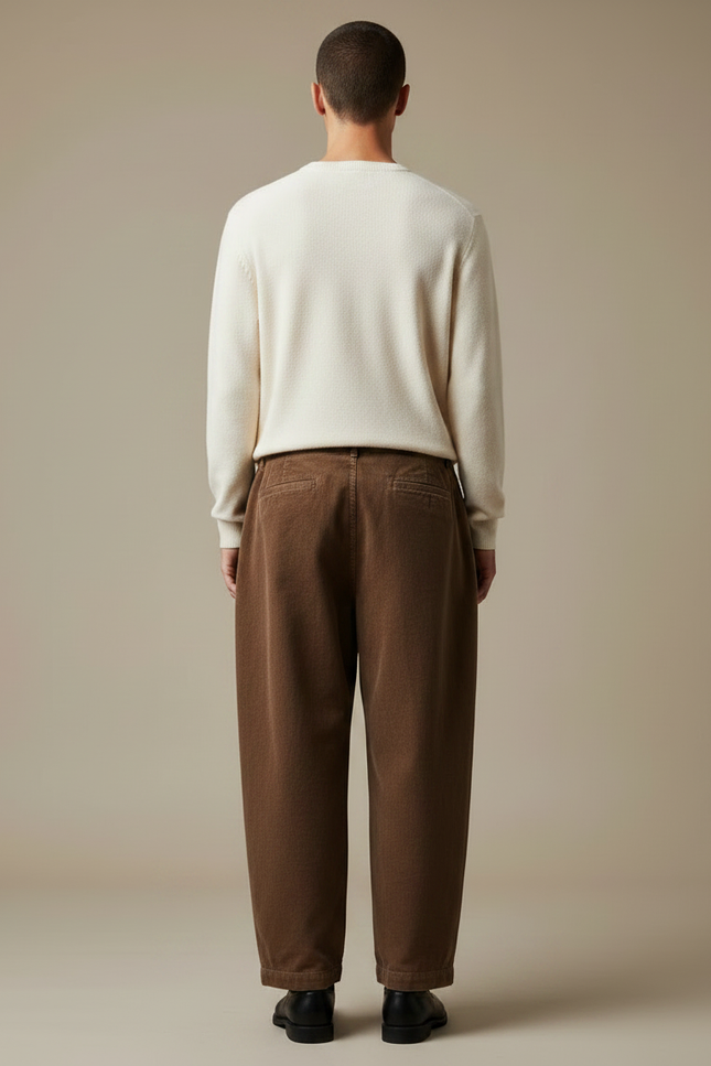 Pantalon Japonais Marron Côtelé Ample Homme Décontracté - Cordé - vue 2