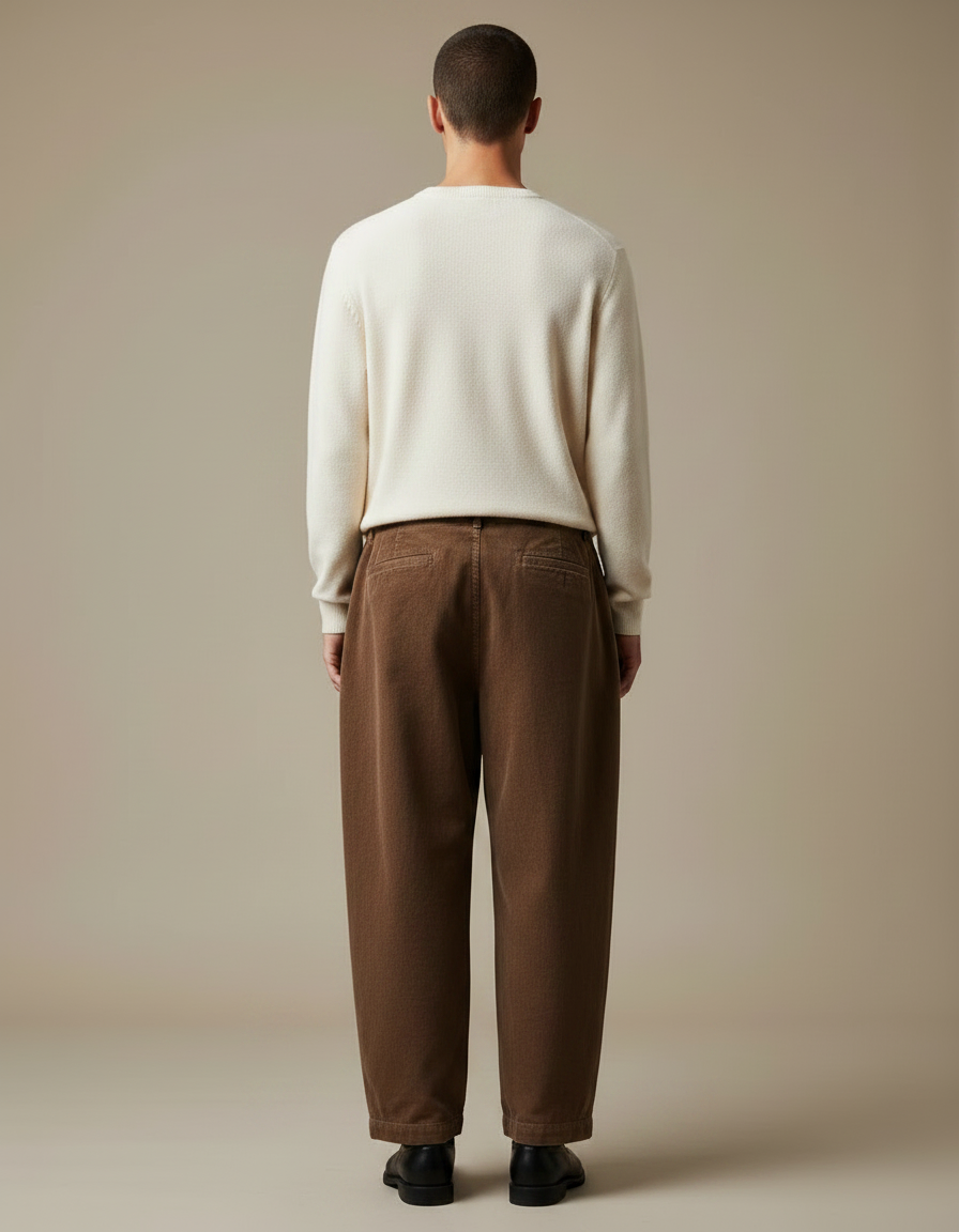 Pantalon Japonais Marron Côtelé Ample Homme Décontracté - Cordé - vue 2